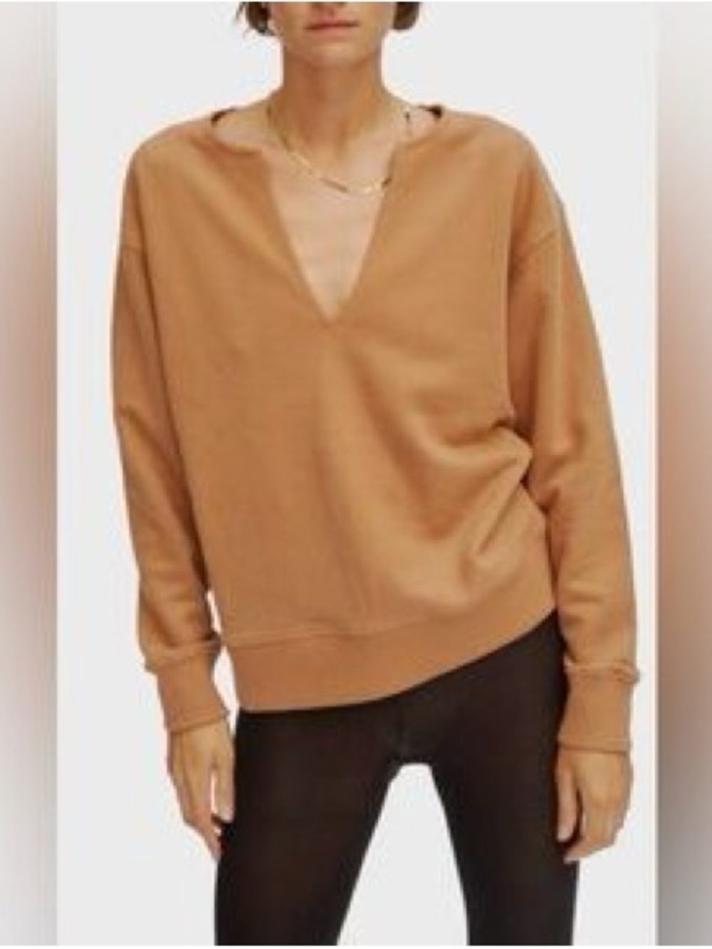 Thakoon V-Neck Pullover Sweater in Camel Brown